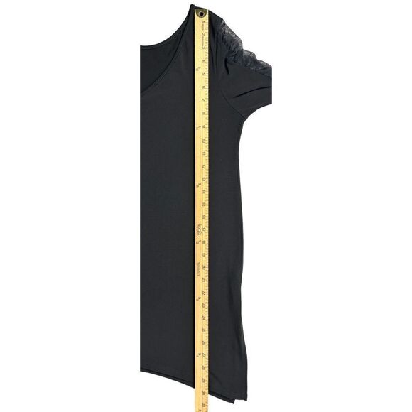 Clara Sun Woo Tunic Size XS Black V Neck Sheer Mesh Ruched Sleeve Long Lagenlook - Picture 9 of 10